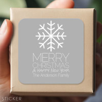Modern Merry Christmas Snowflake - silver grey