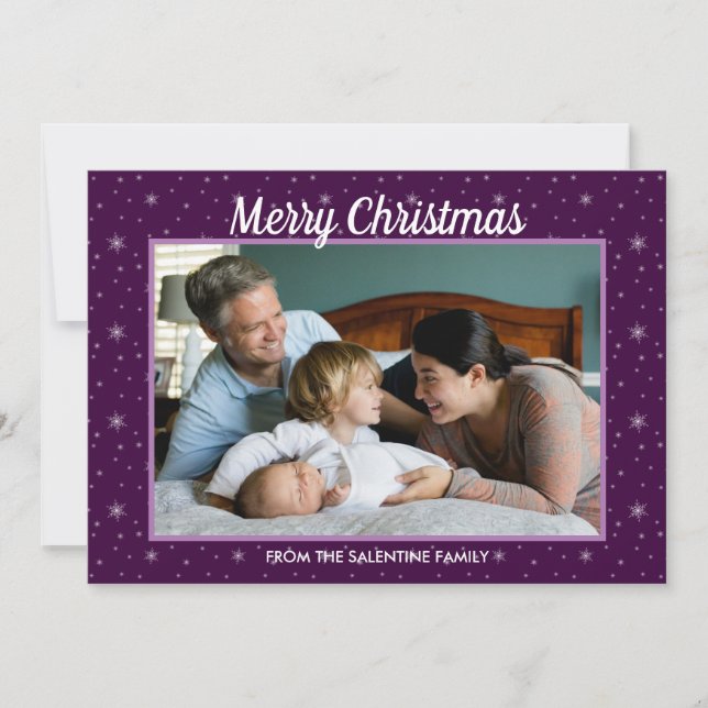 Modern Merry Christmas Snowflakes Custom Photo Holiday Card (Front)