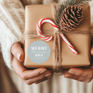Modern Merry Christmas Soft Blue Holiday Packaging Classic Round Sticker