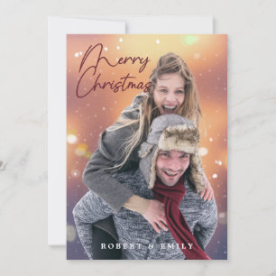 Modern Merry Christmas Sparkle Lights Photo Holiday Card