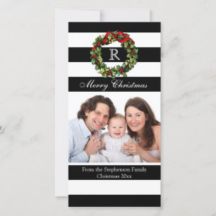 Modern Merry Christmas Striped Black and White Holiday Card