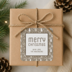 Modern Merry Christmas Taupe Holiday Square Sticker