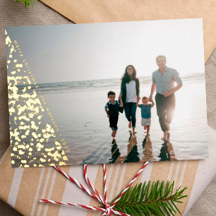 Modern Merry Christmas Tree Custom Photo Foil Holiday Card