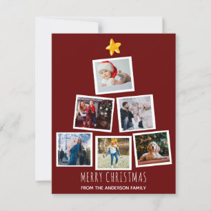 Modern Merry Christmas Tree Family Photo Collage Holiday Card