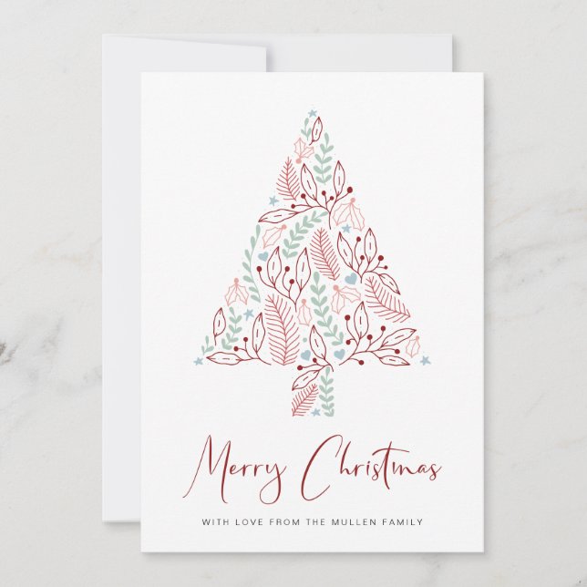 Modern Merry Christmas Tree Holiday Card (Front)