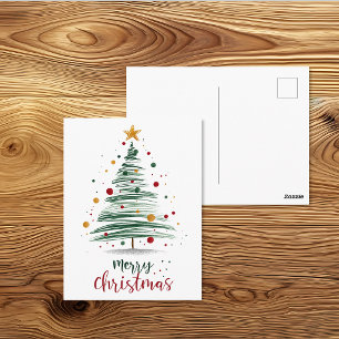 Modern Merry Christmas Tree Illustration Postcard