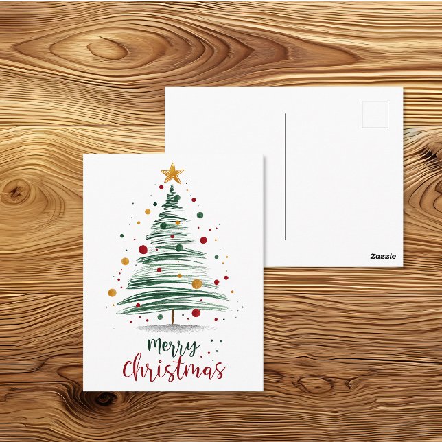 Modern Merry Christmas Tree Illustration Postcard (Creator Uploaded)