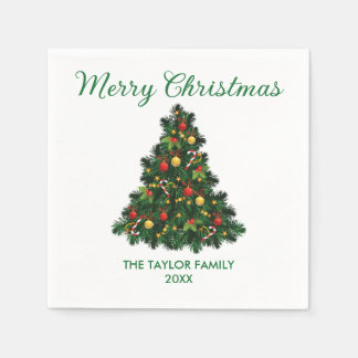 Modern Merry Christmas Tree Ornaments Paper Napkin