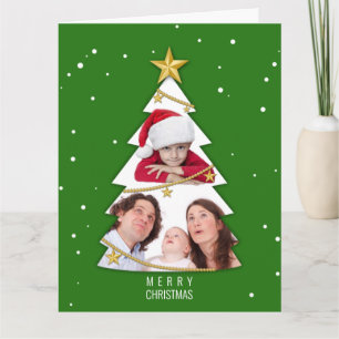 Modern Merry Christmas Tree Photo Collage Green Card