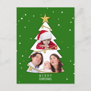 Modern Merry Christmas Tree Photo Collage Green Holiday Postcard