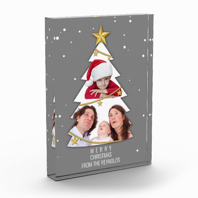Modern Merry Christmas Tree Photo Collage Grey (Left)