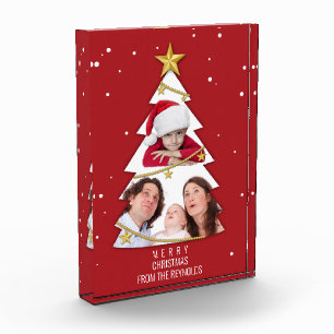 Modern Merry Christmas Tree Photo Collage Red