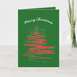 Modern Merry Christmas Tree Snow Custom Holiday Card