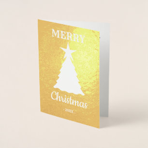 Modern Merry Christmas Tree Star Holiday Foil Card