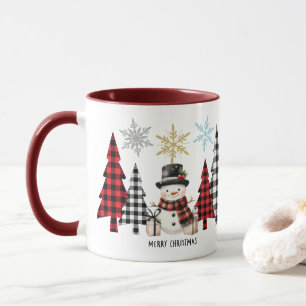 Modern "Merry Christmas" Trees and Snowman Mug