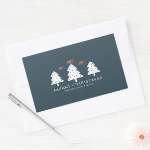 Modern Merry Christmas Trees and Stars Rectangular Sticker