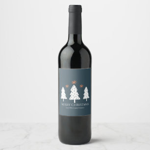 Modern Merry Christmas Trees and Stars Wine Label