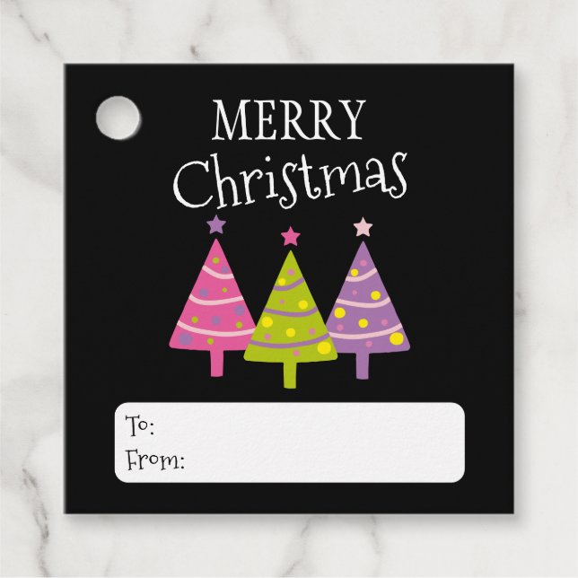 Modern Merry Christmas Trees  Favour Tags (Front)
