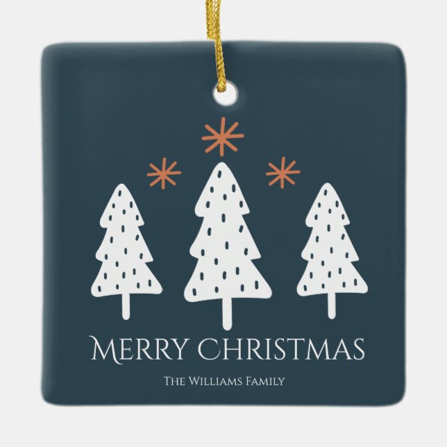 Modern Merry Christmas Trees Stars Photo  Ceramic Ornament (Front)