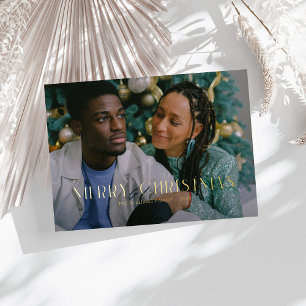 Modern Merry Christmas Trendy one photo family  Foil Holiday Card
