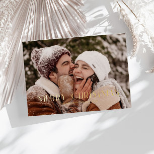 Modern Merry Christmas Trendy one photo family  Foil Holiday Card