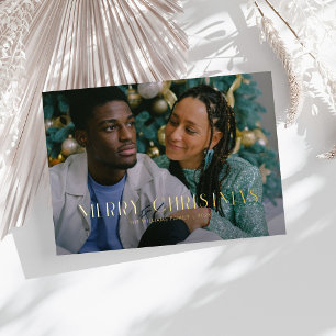 Modern Merry Christmas Trendy one photo family  Foil Holiday Card