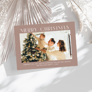 Modern Merry Christmas Trendy one photo family Holiday Card