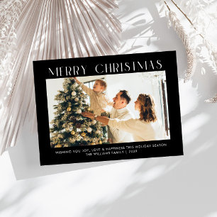 Modern Merry Christmas Trendy one photo family Holiday Card