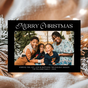Modern Merry Christmas Trendy one photo family  Holiday Card