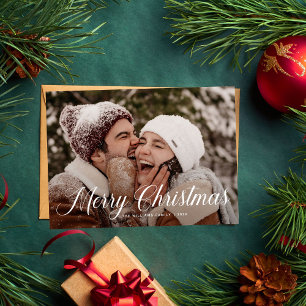 Modern Merry Christmas Trendy one photo family Holiday Card