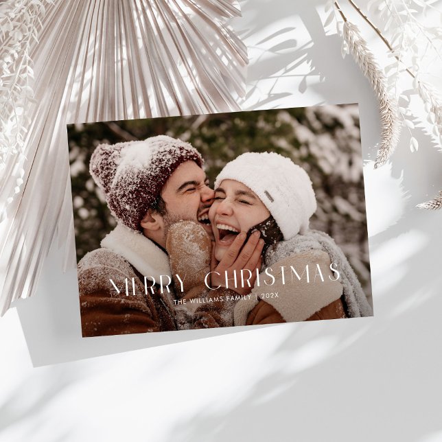 Modern Merry Christmas Trendy one photo family  Holiday Card (Creator Uploaded)
