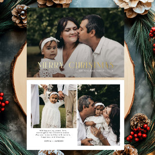 Modern Merry Christmas Trendy photo family Foil Holiday Card