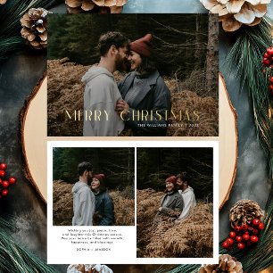 Modern Merry Christmas Trendy photo family Foil Holiday Card