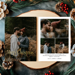 Modern Merry Christmas Trendy photo family Foil Holiday Card