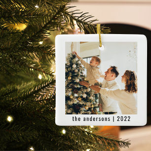 Modern Merry Christmas Two Photos Ceramic Orname Ornament