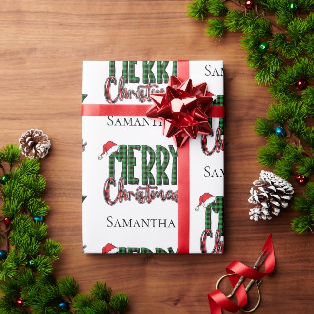 Modern Merry Christmas Typography Custom Name  Wrapping Paper (Holiday Gift)