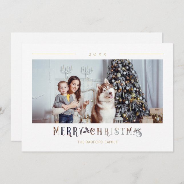 Modern Merry Christmas Typography Custom Photo (Front/Back)