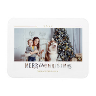 Modern Merry Christmas Typography Custom Photo Magnet