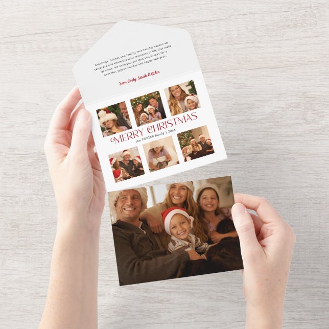 Modern Merry Christmas Typography Multi-Photo All In One Invitation (Tearaway)