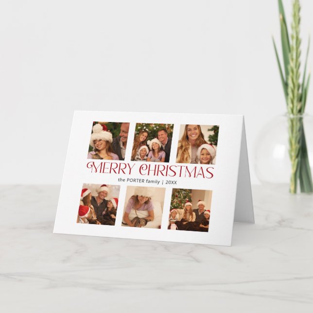 Modern Merry Christmas Typography Multi-Photo Holiday Card (Front)