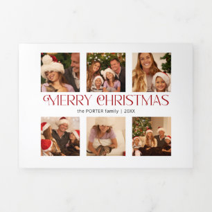 Modern Merry Christmas Typography Multi-Photo Tri-Fold Holiday Card