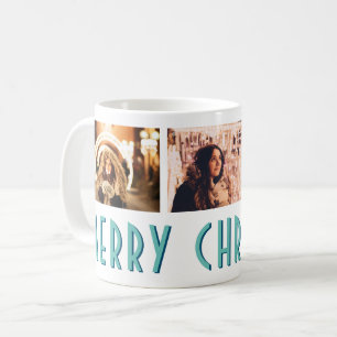 Modern Merry Christmas Typography Photo Collage Coffee Mug