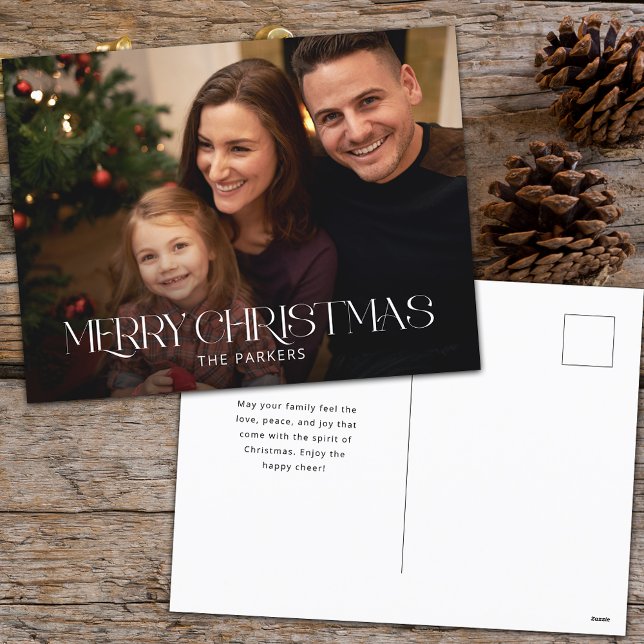 Modern Merry Christmas Typography Photo Holiday Postcard (Creator Uploaded)