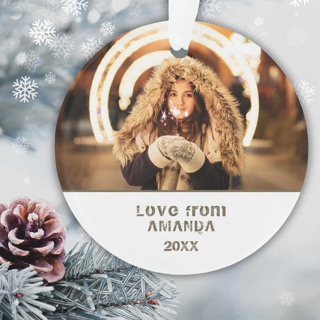 Modern Merry Christmas Typography Photo Ornament (Creator Uploaded)