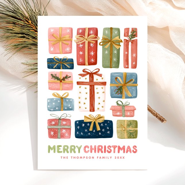 Modern Merry Christmas Watercolor Minimal  Holiday Card (Creator Uploaded)