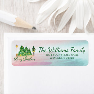 Modern Merry Christmas Watercolor Trees Address