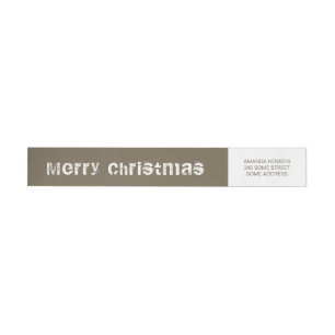 Modern Merry Christmas White Grey Holiday Wrap Around Label