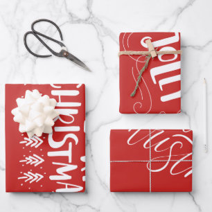 Modern Merry Christmas White Script Holly Jolly Wrapping Paper Sheet
