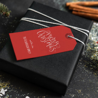 Modern Merry Christmas White Script Tree Custom Gift Tags