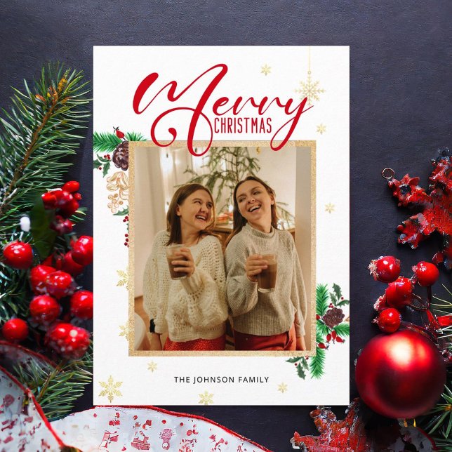 Modern Merry Christmas winter photo collage classy Holiday Card (Creator Uploaded)